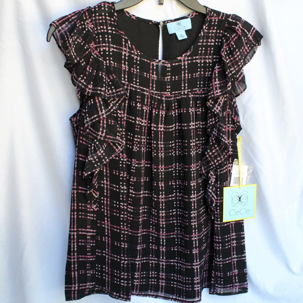 CeCe Ruffle Sleeve Sloan Plaid Blouse
